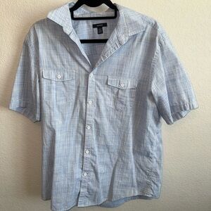 Macy's Men's Light Blue Plaid Button-Down Shirt